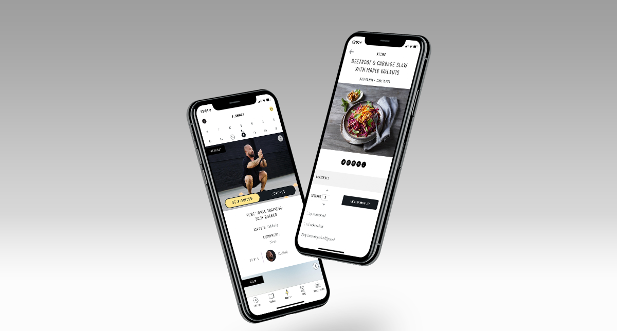 Mock up Centr fitness app - recipe and workout